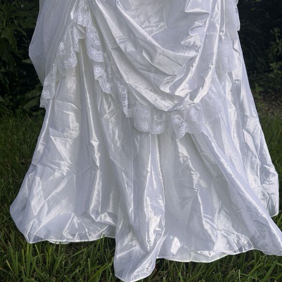 VTG 80’s Jessica McClintock Bridal White Satin Lace Dress-SZ 7  Victorian - Picture 10 of 15